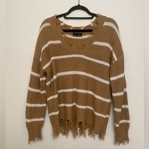 Allison Andrews Fringe White and Tan Sweater (medium)